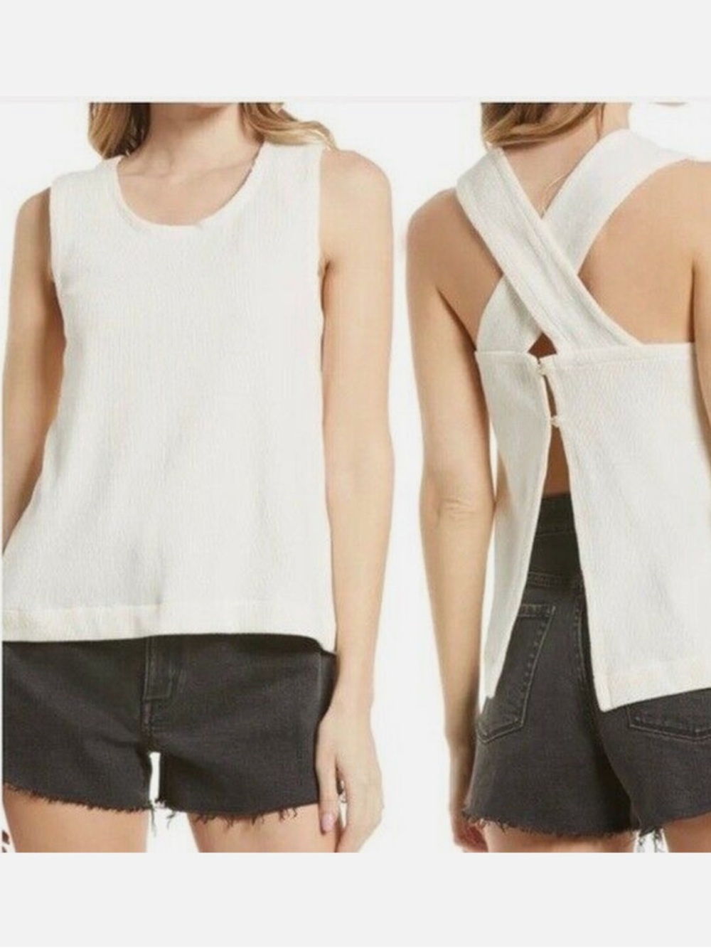 NWT Madewell Ottoman Jacquard Cross Back Tank in Bright Ivory Size Small
